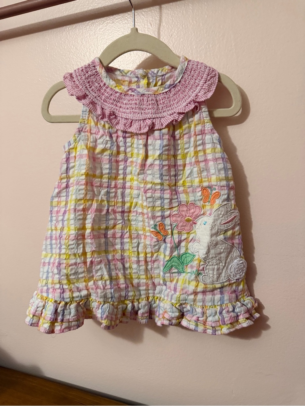 Good Lad Pink Plaid Bunny Applique Dress